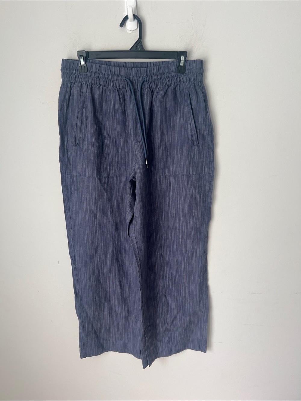 Athleta women’s wide leg casual trousers pants, flowy blue linen look size med♟️